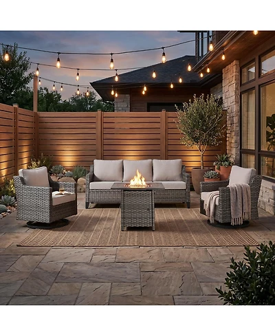 Pocassy Patio Furniture Set with Fire Pit Table, Swivel Chairs, Sofa, 4pcs Wicker Conversation Set for Deck Yard and Poolsid
