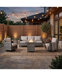 Pocassy Patio Furniture Set with Fire Pit Table, Swivel Chairs, Sofa, 4pcs Wicker Conversation Set for Deck Yard and Poolsid