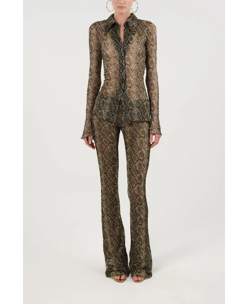 Nocturne Women's Snake Print Low-Rise Flare Trousers