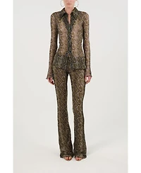 Nocturne Women's Snake Print Low-Rise Flare Trousers
