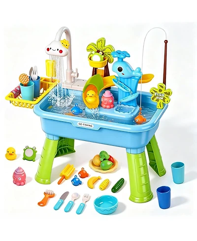Gnuadz Water Table Kids Outdoor Play Kitchen Fishing Sensory Pump