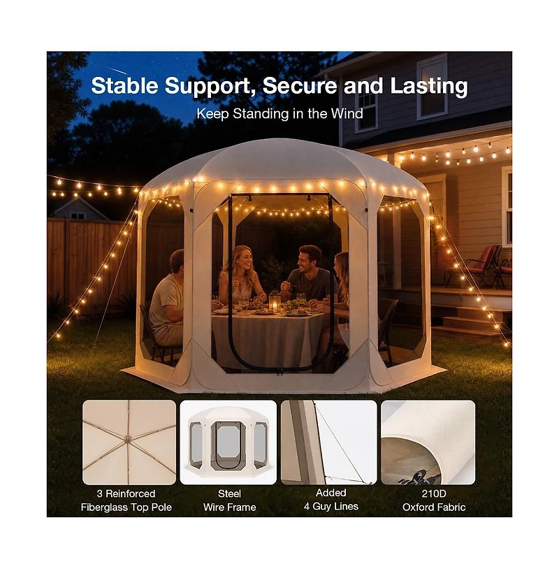 Cowin 10FT Pop Up Screen House Tent, Portable Outdoor Shelter with Sunshade Net, for 8-10 People, for Backyard Camping Picnic