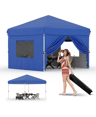 homfan 10x10 Pop Up Canopy Tent With 4 Removable Sidewalls, Adjustable Height Outdoor Shelter Roller Bag, Multiple Colors