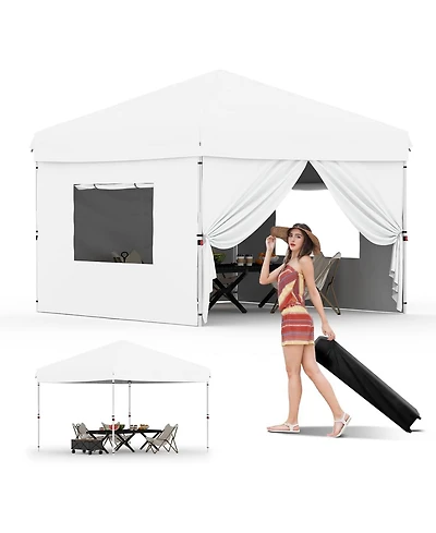 homfan 10x10 Pop Up Canopy Tent With 4 Removable Sidewalls, Adjustable Height Outdoor Shelter With Roller Bag, Multiple Colors