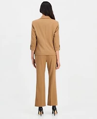 Anne Klein Essentials Petite 3 4 Sleeve One Button Blazer Printed Elbow Sleeve Split Neck Top Pull On Straight Leg Pants