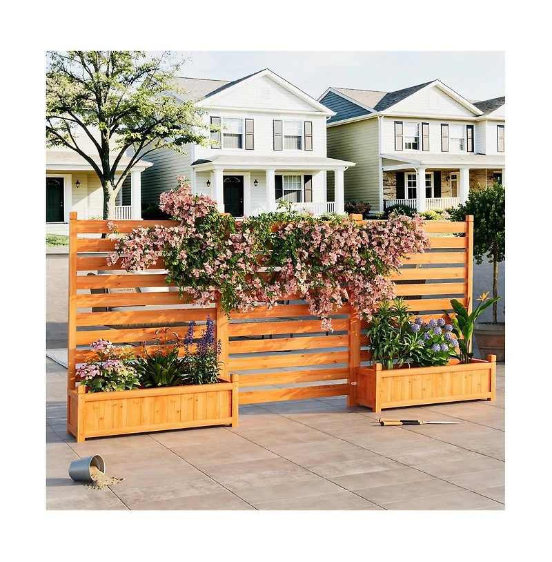 Aoxun Decorative Fence Planter Set of 3 C Cedar Wood Garden Border