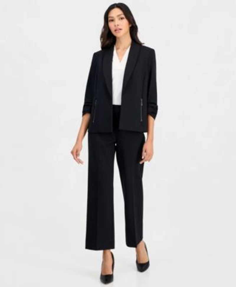 Anne Klein Essentials Petite 3 4 Sleeve Open Front Jacket Pull On Wide Leg Pants