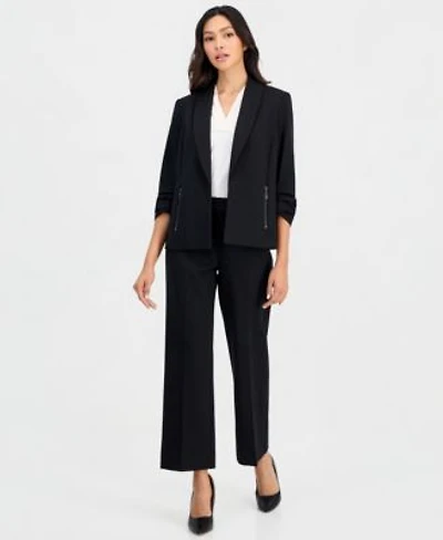Anne Klein Essentials Petite 3 4 Sleeve Open Front Jacket Pull On Wide Leg Pants
