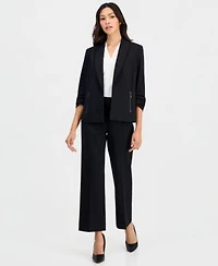 Anne Klein Essentials Petite 3 4 Sleeve Open Front Jacket Pull On Wide Leg Pants