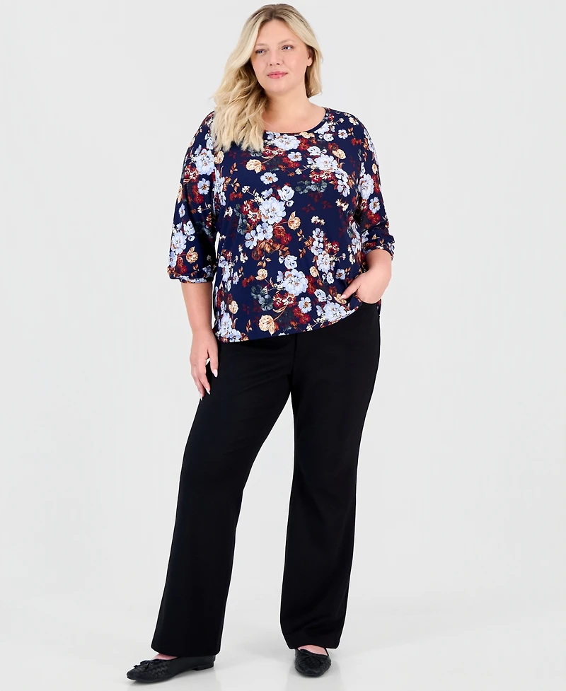 Jones New York Plus Floral 3/4-Sleeve Blouse