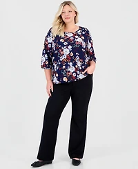 Jones New York Plus Floral 3/4-Sleeve Blouse