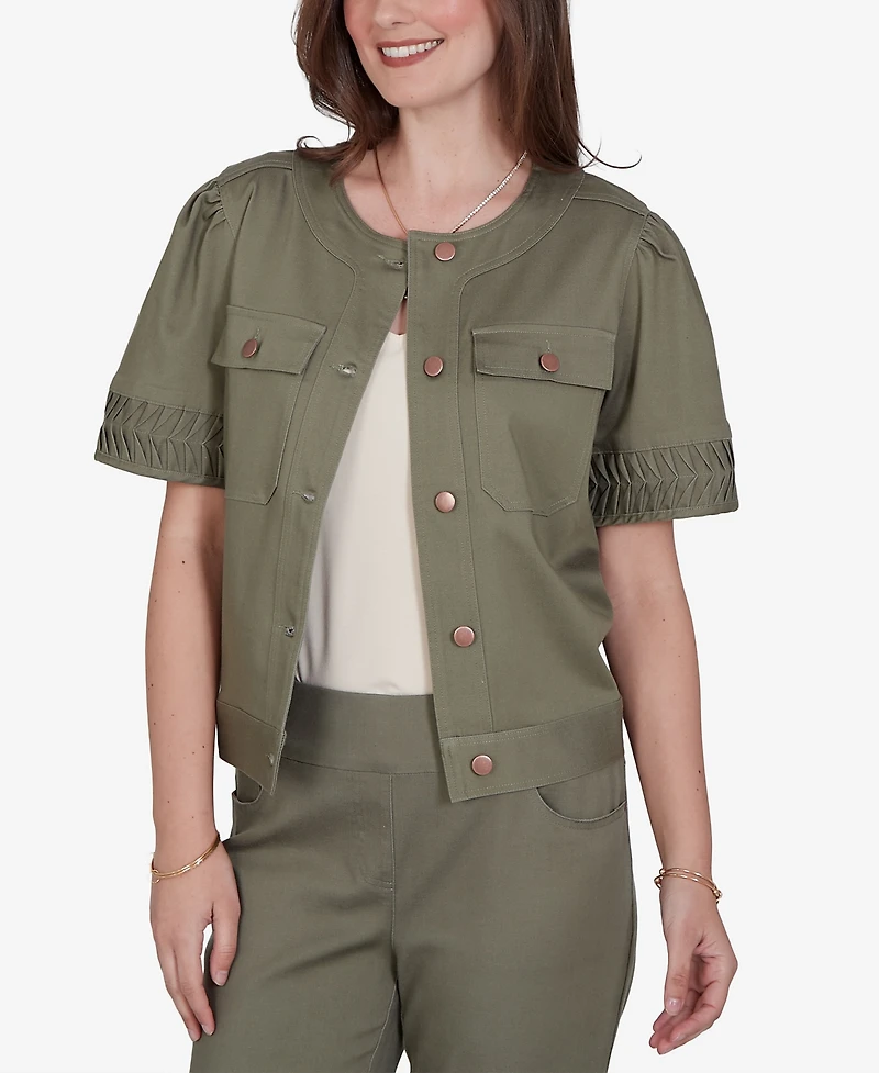 Ruby Rd. Petite Pleated Short-Sleeve Soft Denim Jacket