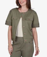 Ruby Rd. Petite Pleated Short-Sleeve Soft Denim Jacket