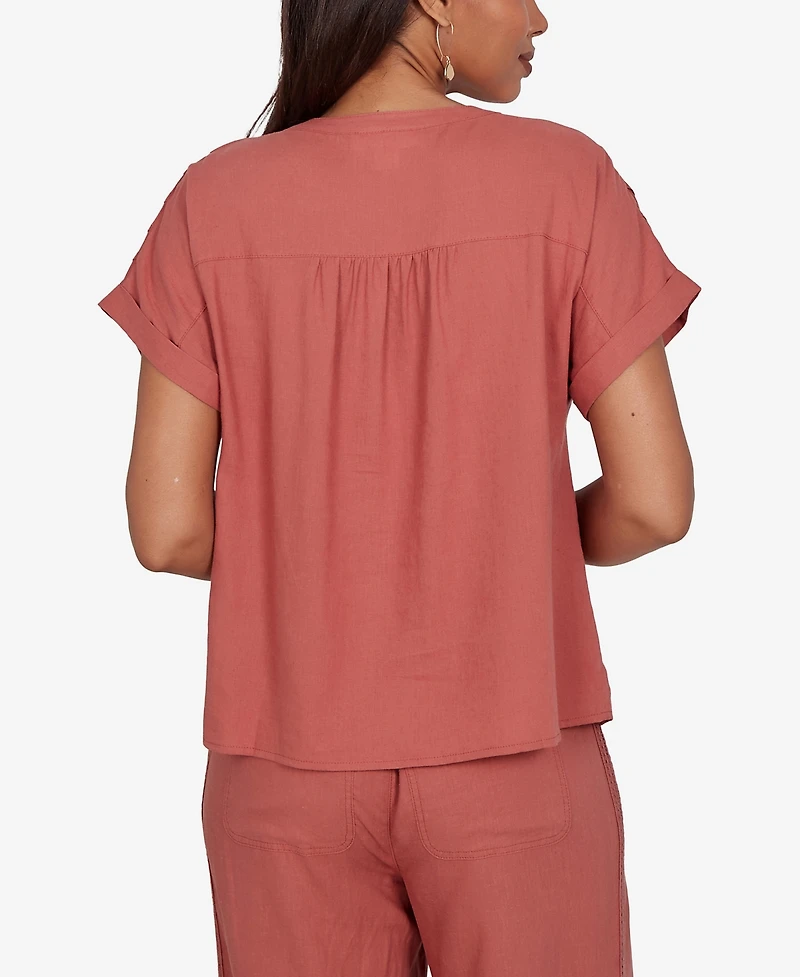 Ruby Rd. Petite Lightweight Pleated Short-Sleeve Top