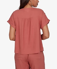Ruby Rd. Petite Lightweight Pleated Short-Sleeve Top