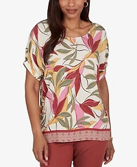 Ruby Rd. Petite Textured Leaf Print Short-Sleeve Top