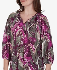 Ruby Rd. Petite Tropical Print Knit Tassel Top