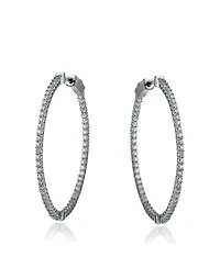Genevive Radiant White Gold Plated Cz Black Plated Slim Hoop Earrings