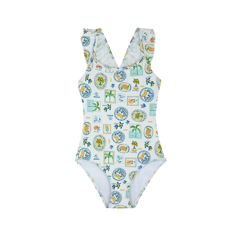 Gottex Kids Child Girls Capri Vibes Square Neck Ruffle One Piece