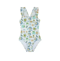 Gottex Kids Child Girls Capri Vibes Square Neck Ruffle One Piece