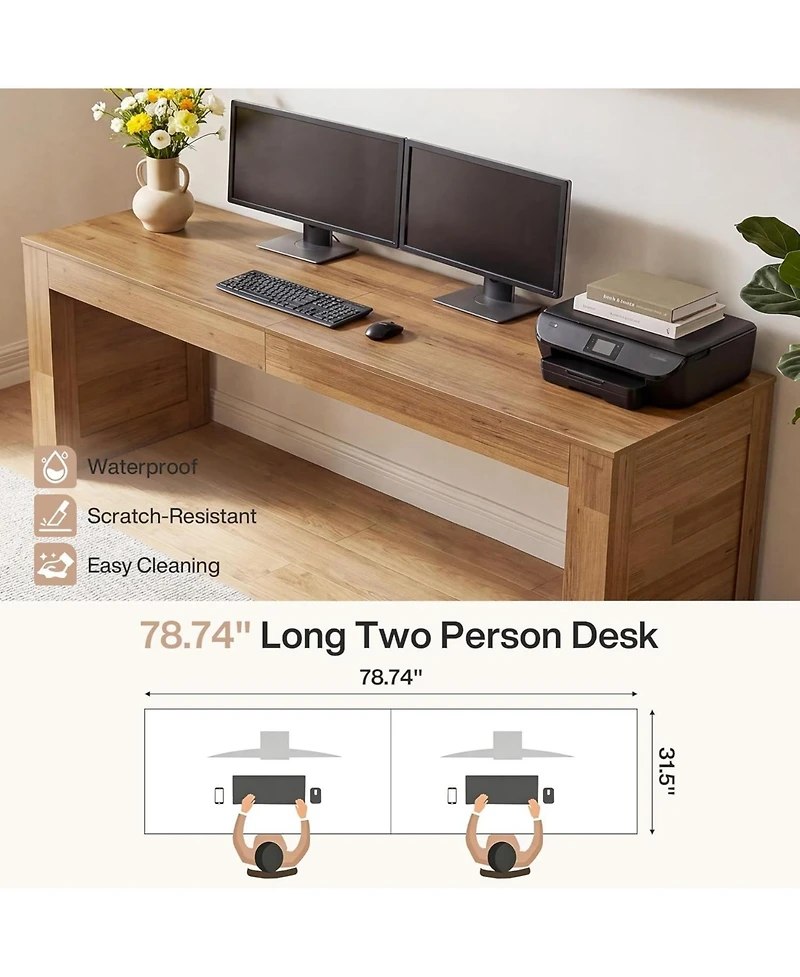 Tribesigns Two Person Desk, 78.7-Inch Extra Long Computer Office Desk, Farmhouse Double Computer Writing Table, Large Dual Gaming Table Workstation