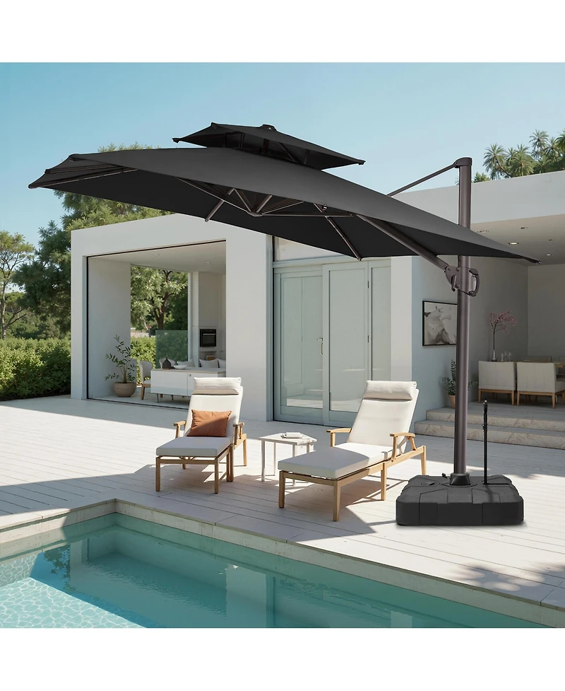 Pellebant Outdoor Patio Double Top 9x11Feet Square Aluminum Cantilever Umbrella with Rod Wheel Base