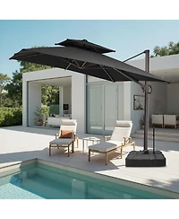 Pellebant Outdoor Patio Double Top 9x11Feet Square Aluminum Cantilever Umbrella with Rod Wheel Base