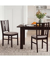 Gymax Wooden Chairs Set of 4 Upholstered Rubber Kitchen Chairs w/Fabric Padded Seat
