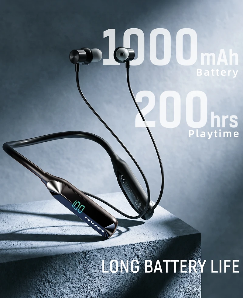 Sugift Wireless Neckband Headphones with Led Battery Display Magnetic Earbuds 200 Hour Playtime for Sports Gym Running