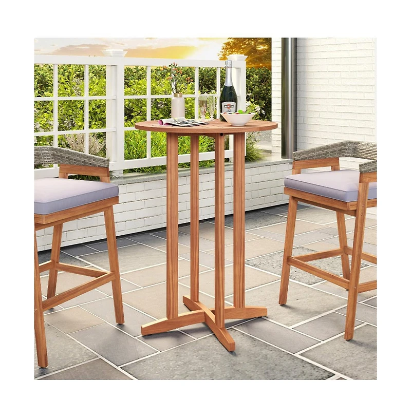 Boyel Living Outdoor Acacia Wood Bar Table with Slatted Table Top