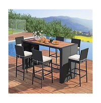 Boyel Living 7 Pieces Patio Rattan Bar Set with Seat Cushions for Porch Yard Garden