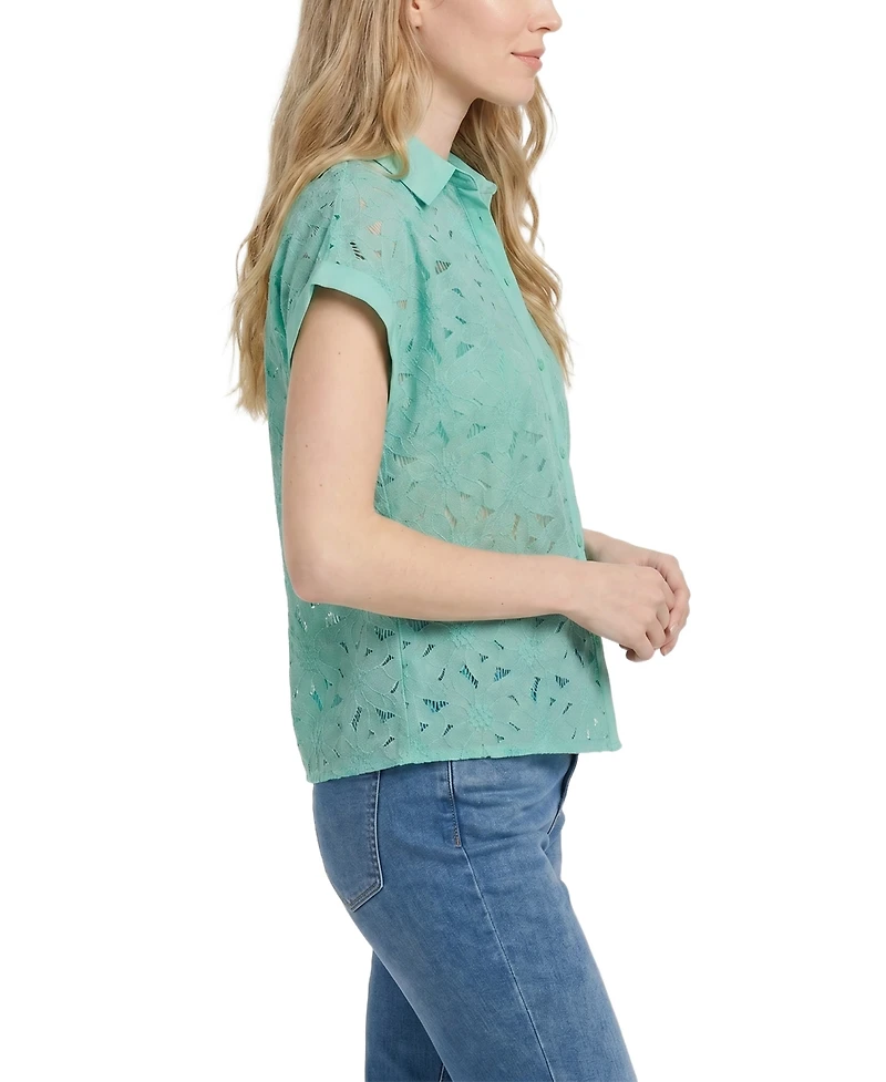 Ny Collection Petite Short-Sleeve Eyelet Top