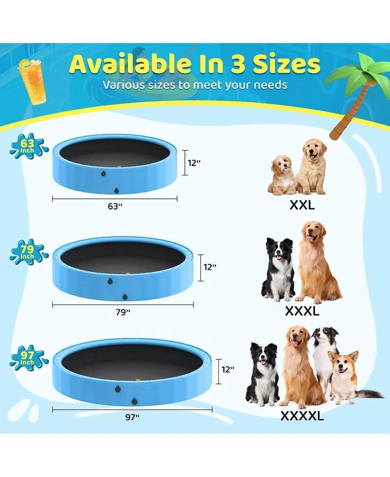Aofar 63'' Foldable Dog Pool Sprinkler Non-slip Collapsible Bathing Tub Portable Swimming
