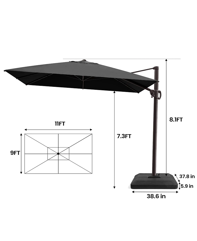 Pellebant Outdoor Patio 9X11Feet Aluminum Cantilever Umbrella with Base