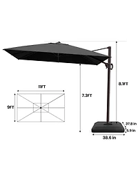 Pellebant Outdoor Patio 9X11Feet Aluminum Cantilever Umbrella with Base