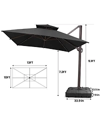 Pellebant Outdoor Patio 10X13Feet Aluminum Double Top Cantilever Umbrella with Wheel Base