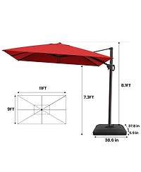 Pellebant Outdoor Patio 9X11Feet Aluminum Cantilever Umbrella with Umbrella Base