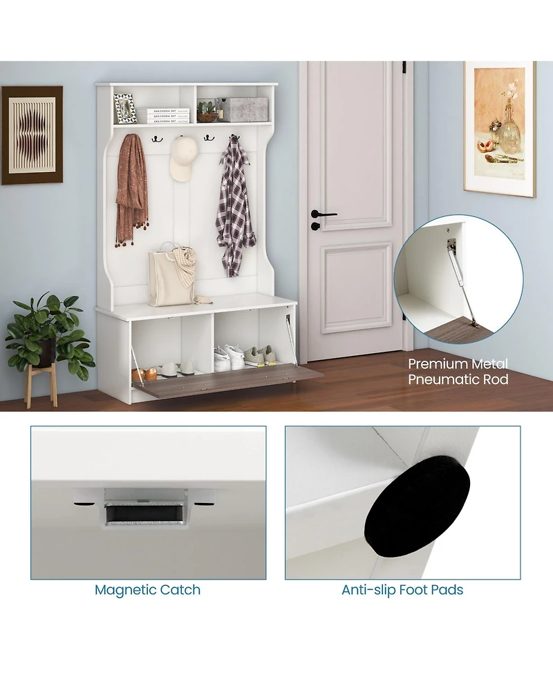 Gouun Multifunction Entryway Hall Tree with Seat Bench and Storage Cabinet