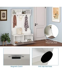 Gouun Multifunction Entryway Hall Tree with Seat Bench and Storage Cabinet