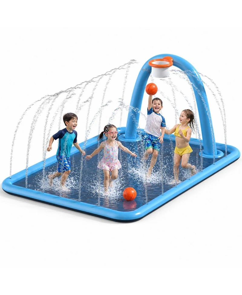 Aofar 110" Splash Pad Sprinkler Water Play Mat Basketball Hoop Kids Dogs Outdoor Fun