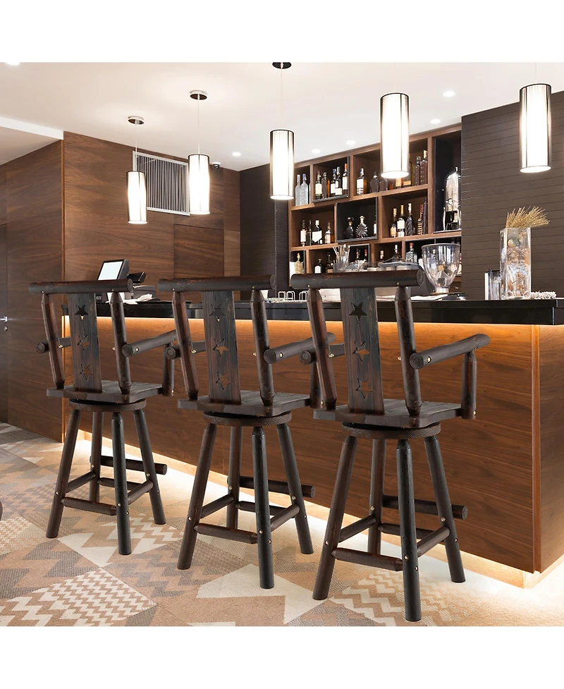 Costway Wooden Bar Stools Swivel Bar Height Kitchen Patio Chairs with Armrest