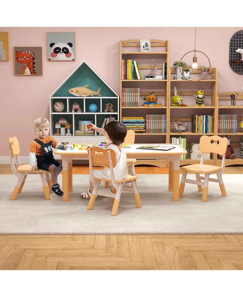Gouun Kids Adjustable 4-Seat Table and Chairs Set with Stackable Seating
