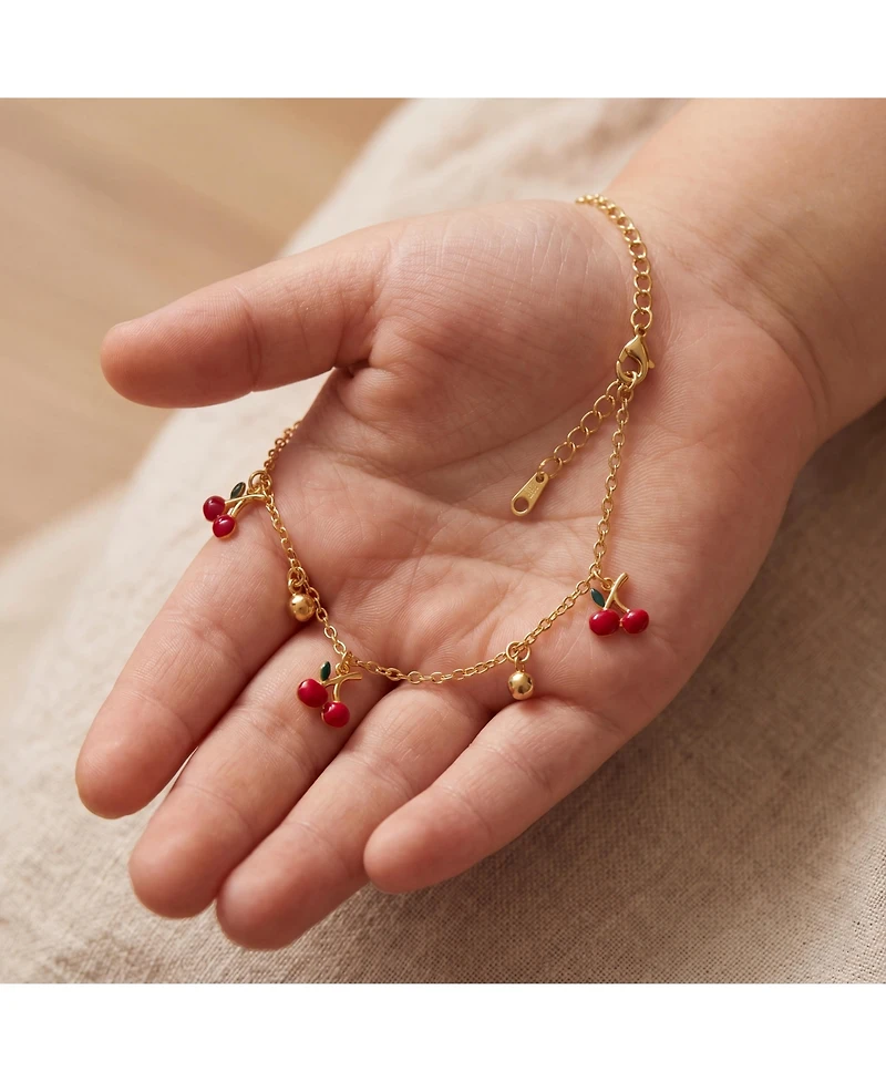 GiGiGirl 14k Yellow Gold Plated Adjustable Bracelet with Red Enamel Cherry Charms for Kids