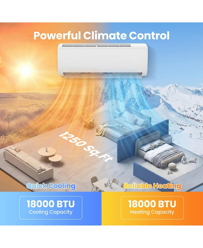 Gymax Btu Mini Split Air Conditioner and Heater w/ Heat Pump and Installation Kit