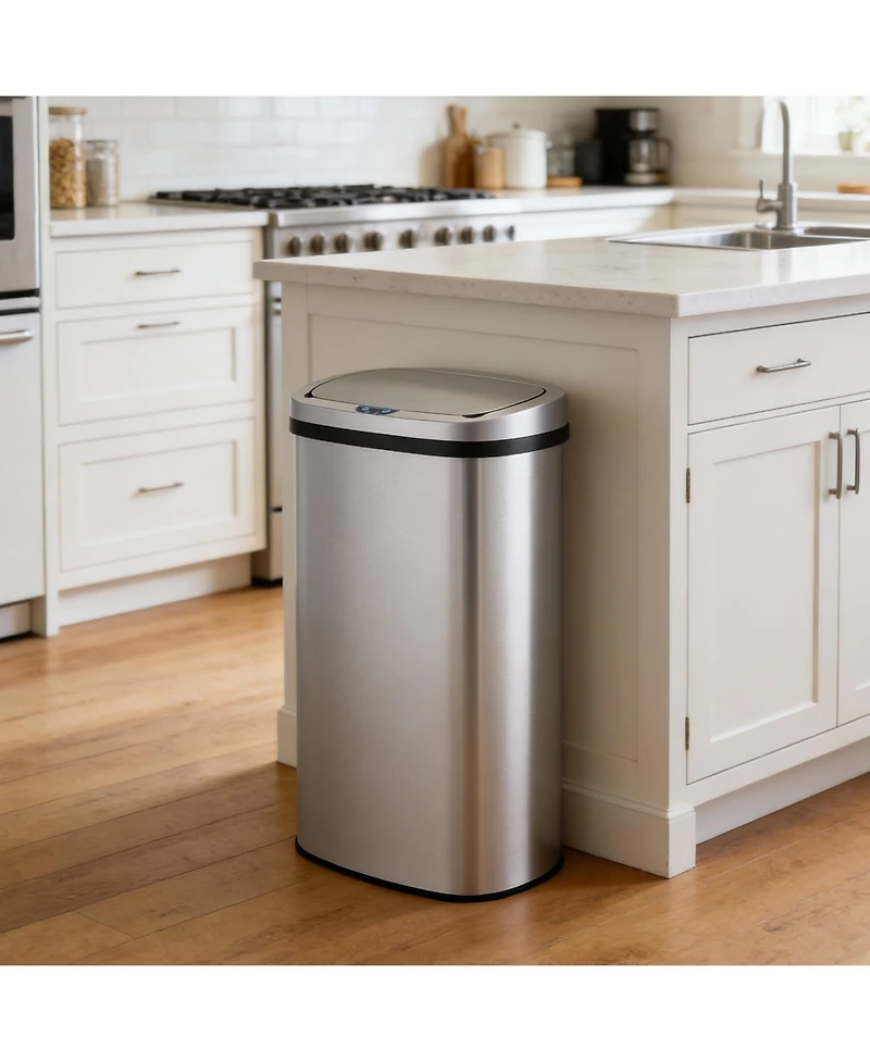 Mega Casa 16 Gallon / 60L Touchless Automatic Motion Sensor Trash Can, Stainless Steel Oval Kitchen Garbage Bin with Soft-Close Lid