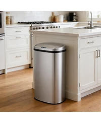 Mega Casa 16 Gallon / 60L Touchless Automatic Motion Sensor Trash Can, Stainless Steel Oval Kitchen Garbage Bin with Soft-Close Lid