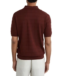 Reiss Men's Serval Open Collar Check Textured Polo Shirt