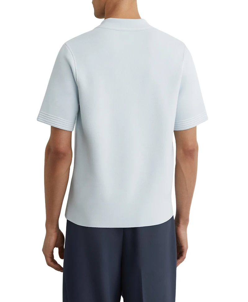 Reiss Men's Wandsworth Button Through Piped Stitch Detail Cuban Shirt