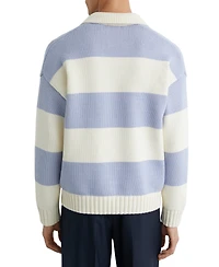 Reiss Men's Winger Open Collar Block Stripe Rugby Jumper