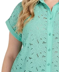 Ny Collection Plus Short-Sleeve Eyelet Top
